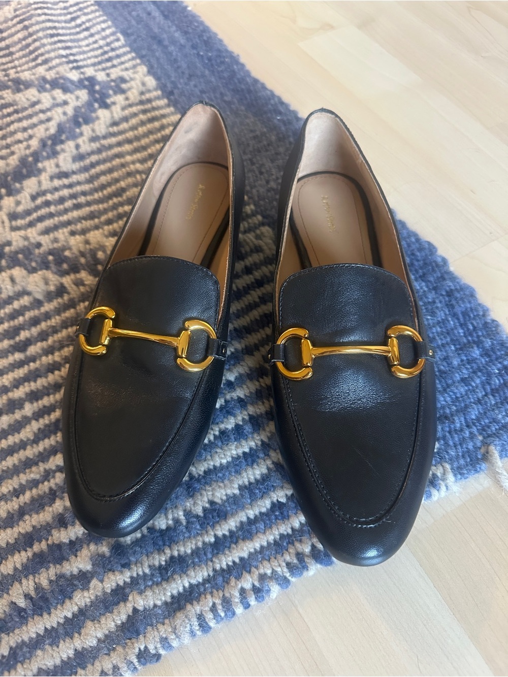 Black Leather Horsebit Loafers with Gold Hardware